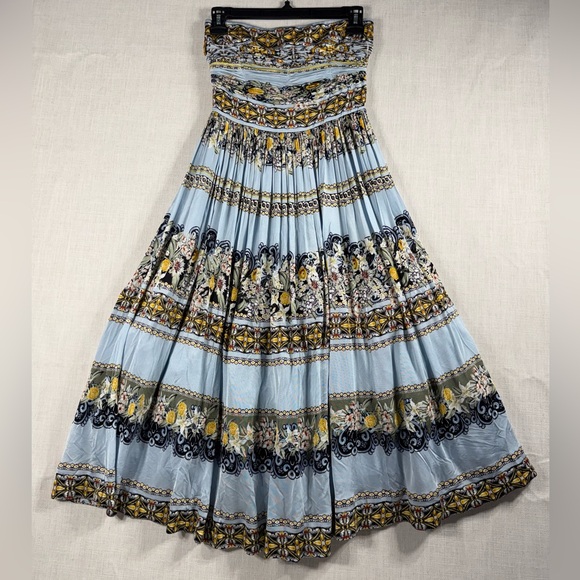 White House Black Market Dresses & Skirts - White House Black Market Strapless Blue Floral Tiered Maxi Dress
